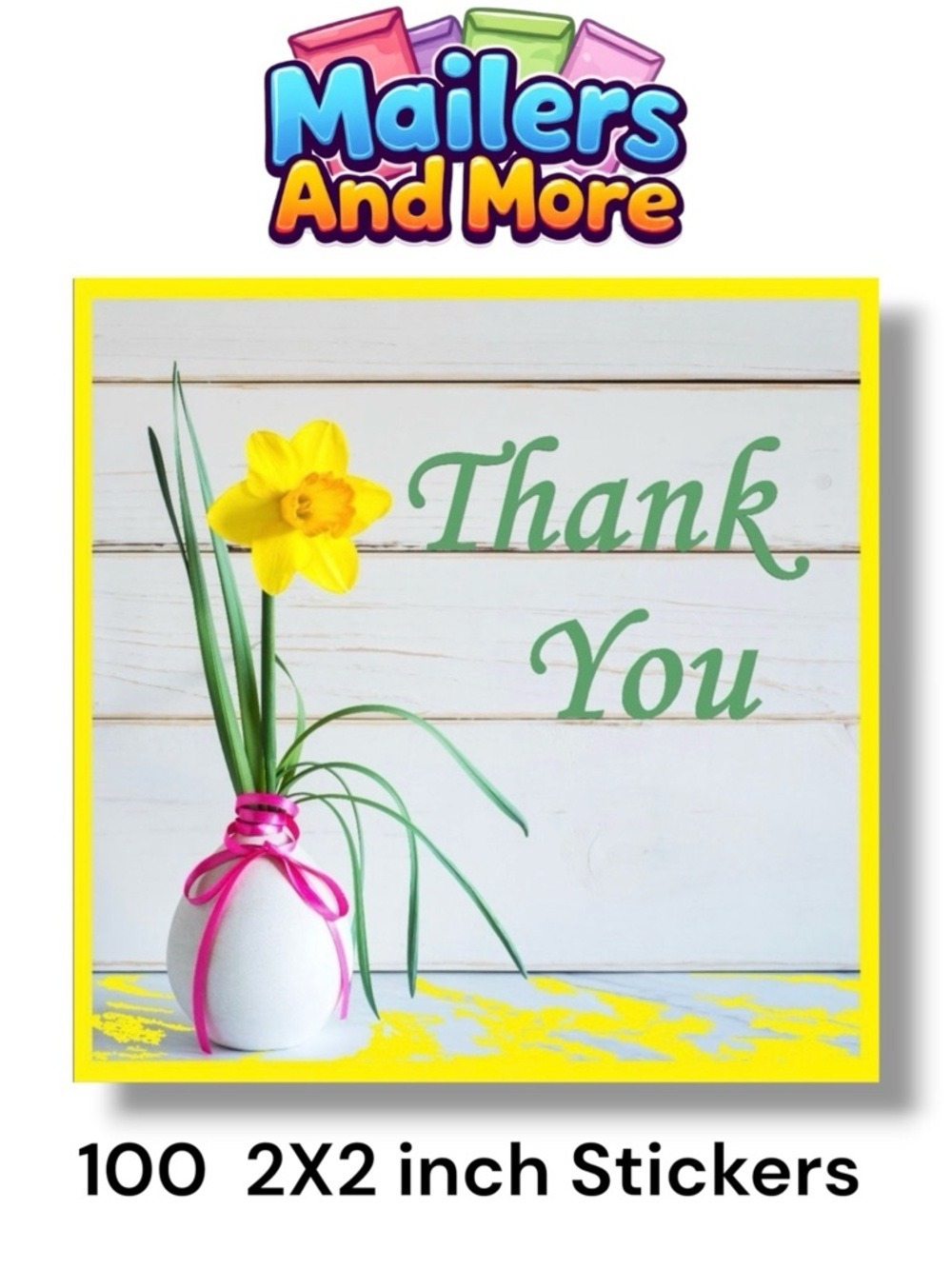 100 (2x2 Inch) Square Stickers, Daffodils High Gloss, Thank You